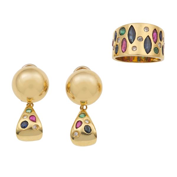 Gem-set and gold demi-parure