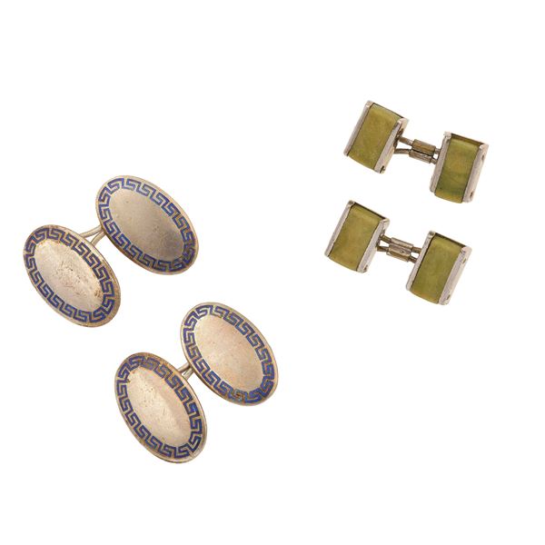 Two pair of silver and metal cufflinks