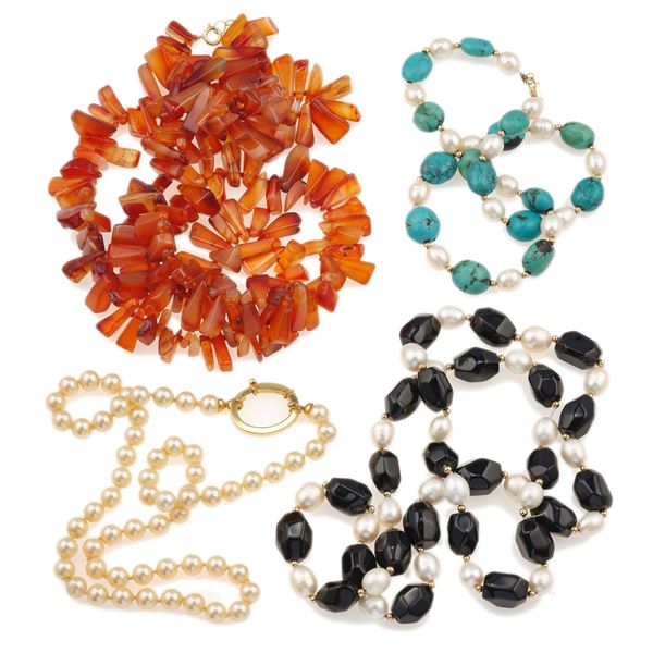 Hardstone, pearl and gold necklace