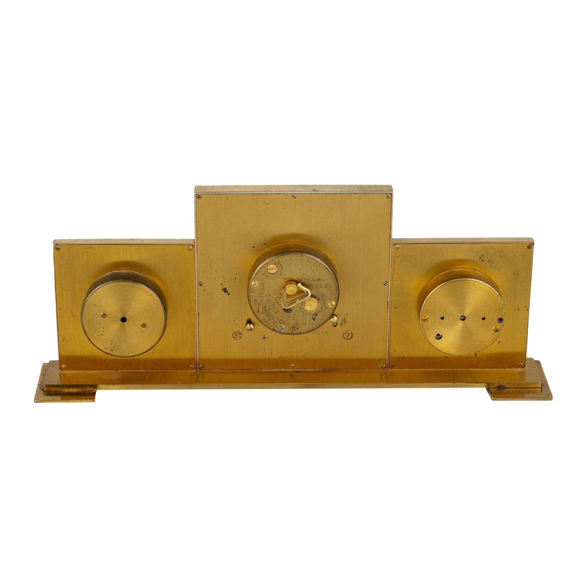Bucherer - Orologio da tavolo multifunzione in ottone dorato con barometro e termometro, carica m...