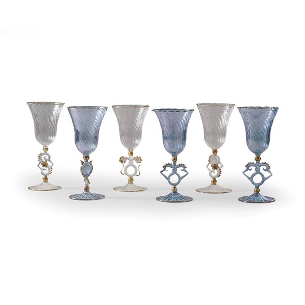 Sei calici. <BR>Murano, XX secolo.