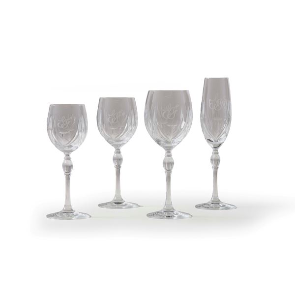 Servizio di calici con monogramma “SF”, XX secolo.