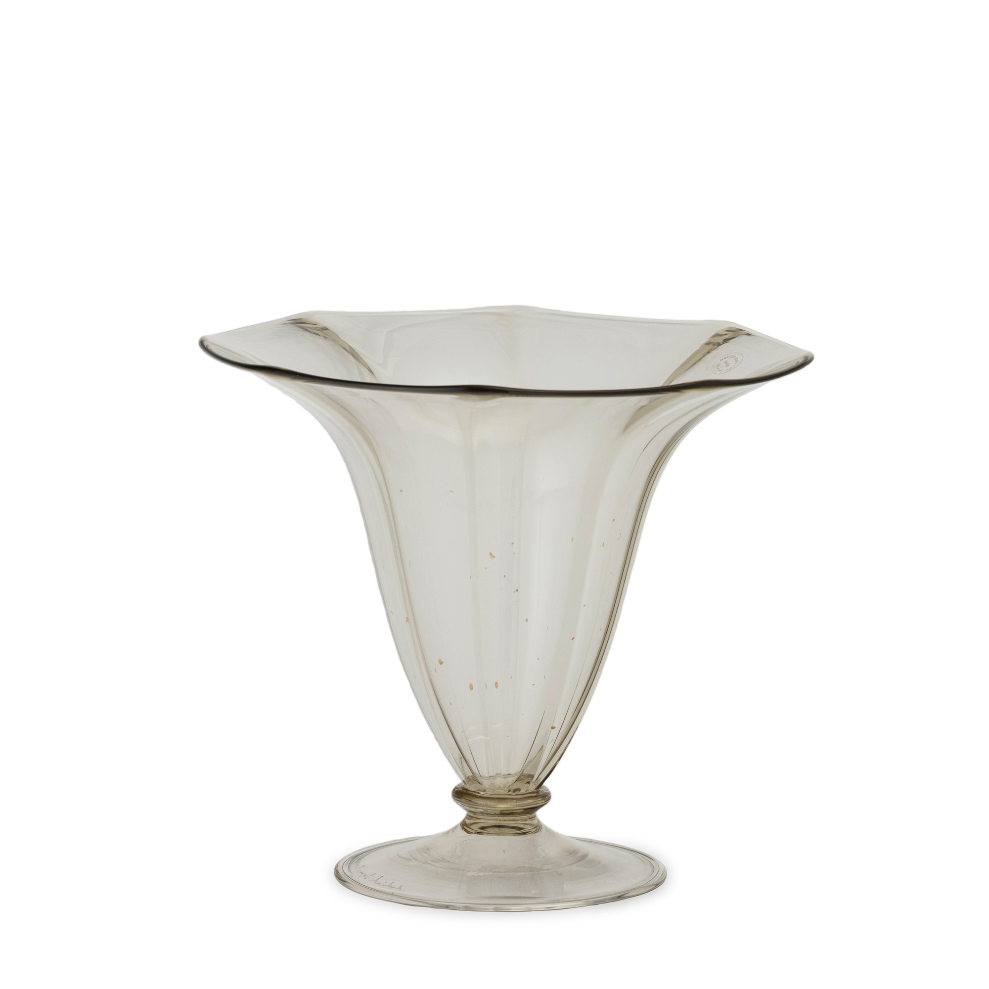 Seguso Archimede, Vaso a tromba in vetro soffiato pagliesco (Murano), 1980 ca