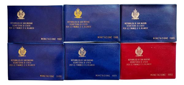 San Marino 1987-1992: 6 divisionali FdC contenenti altrettante monete da 1000 Lire in argento.