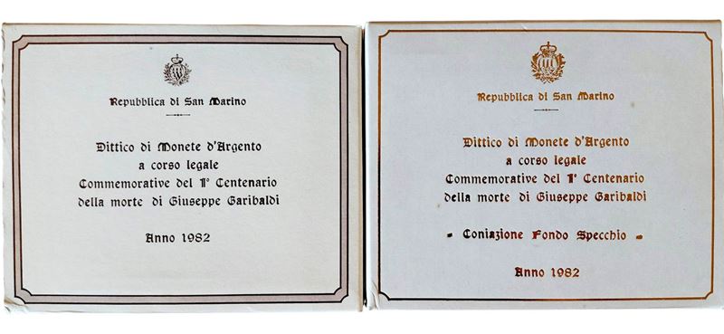 San Marino 1982: 2 dittici celebrativi del I centenario della morte Giuseppe Garibaldi, contenent...