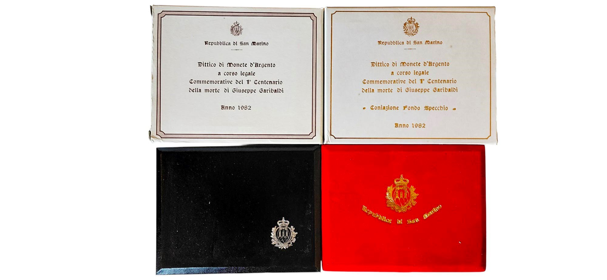 San Marino 1982: 2 dittici celebrativi del I centenario della morte Giuseppe Garibaldi, contenent...