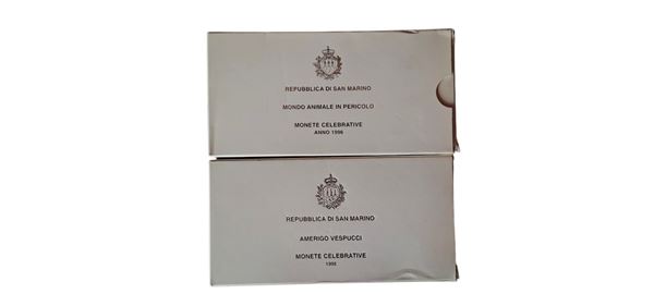 San Marino 1995-1996: due cofanetti contenenti 4 monete Fondo Specchio (proof) in argento.