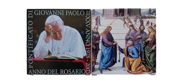 Vaticano 2003: 2 cofanetti celebrativi da 5 + 10 Euro in argento Fondo Specchio.