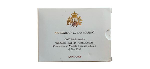 San Marino 2006: dittico celebrativo contenente 2 monete da 20 + 50 Euro Fondo Specchio in oro (Au).