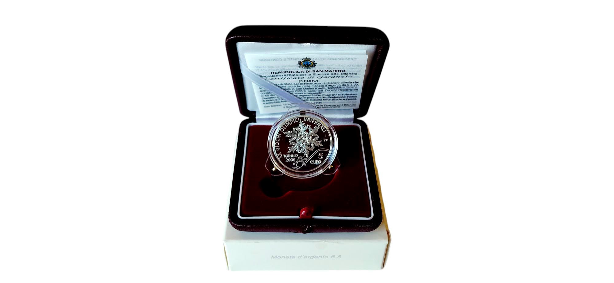 San Marino 2005: moneta celebrativa da 5 Euro Fondo Specchio in argento.