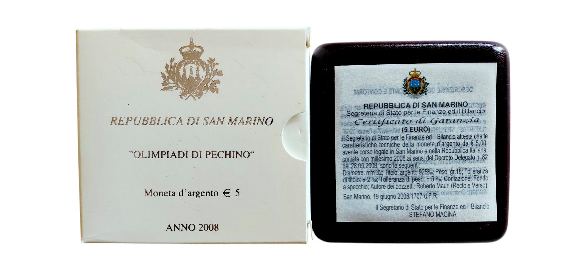 San Marino 2008: moneta celebrativa da 5 Euro Fondo Specchio in argento.