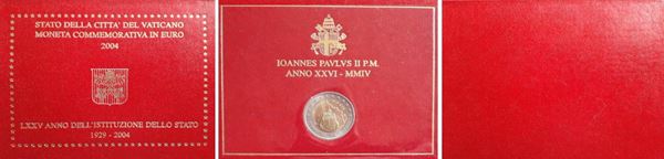 Vaticano 2004 - 2 Euro commemorativi FdC: "LXXV Anno dell'Istituzione dello Stato - 1929-2004" in folder.