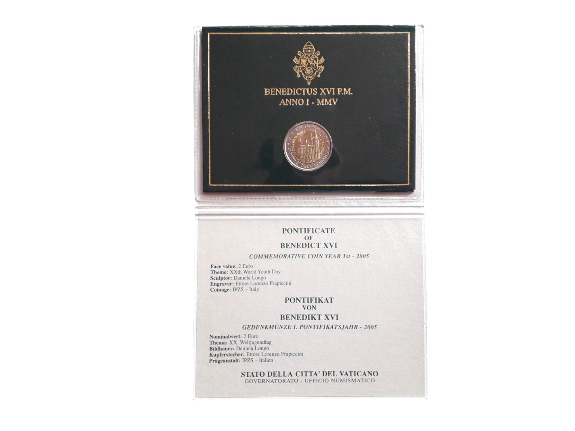 Vaticano 2005 - 2 Euro commemorativi FdC: "XX Giornata mondiale della Gioventù" in folder.