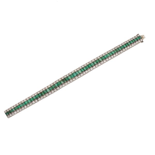 Emerald, diamond and platinum bracelet