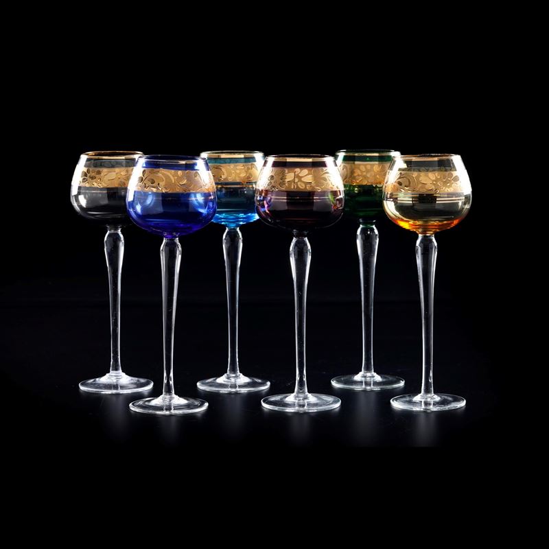 Sei calici colorati, XX secolo.  - Auction The Art of the Table - Cambi Casa d'Aste