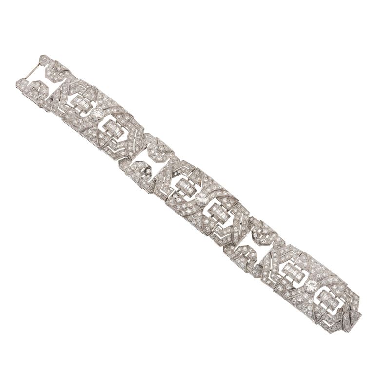 Diamond and platinum bracelet. Small damages  - Auction Fine Jewellery - Cambi Casa d'Aste