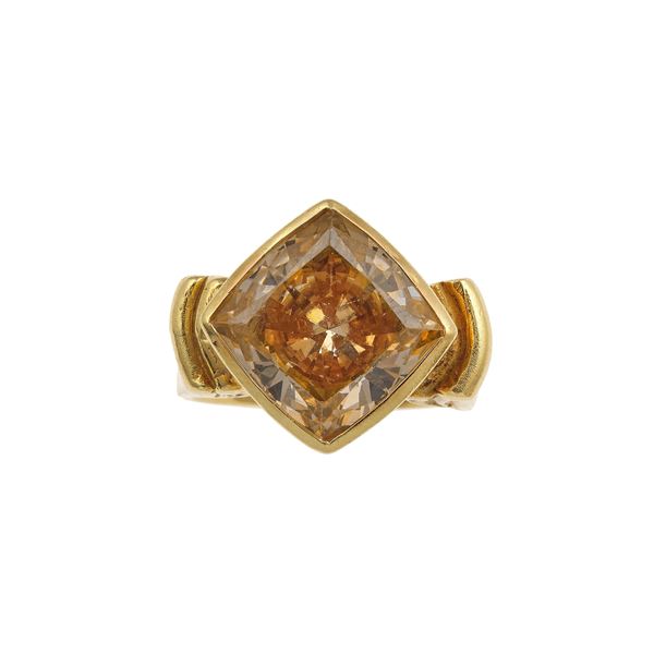 Synthetic gem and gold ring. Signed Misani