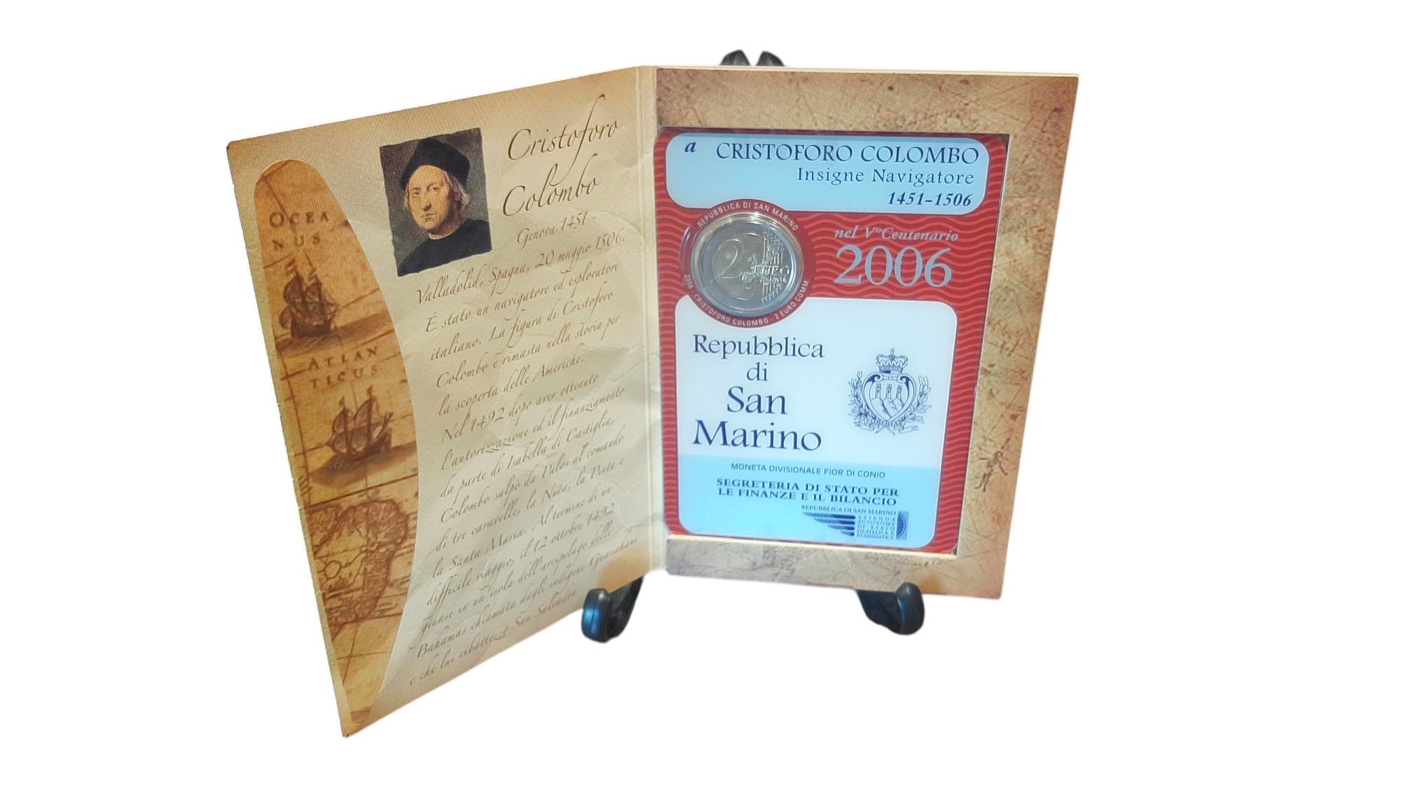 San Marino 2006 – 2 Euro commemorativi bimetallici FdC “Cristoforo Colombo 1451-1506” in folder.