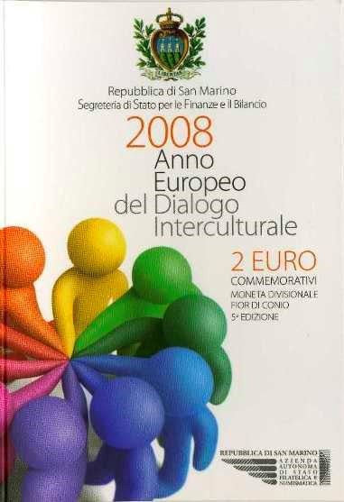 San Marino 2008 – 2 Euro commemorativi bimetallici FdC “Anno Europeo del Dialogo Interculturale” in folder.