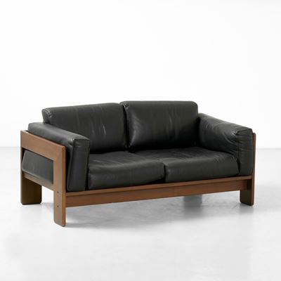 Divano mod. Bastiano, cuoio e legno, Italia, circa 1960