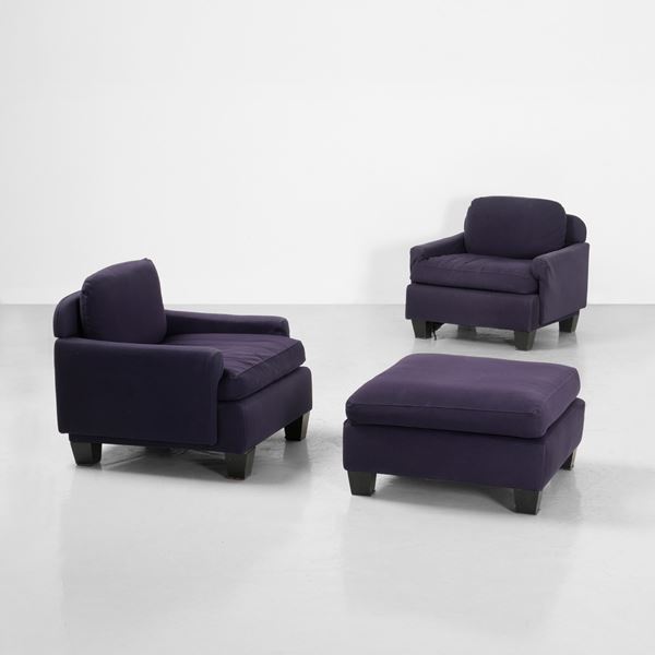 Gae Aulenti - Due poltrone e un pouf prototipi del modello Kuka