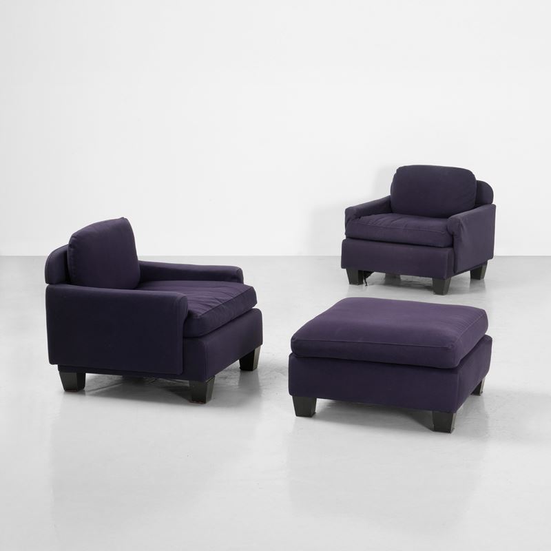 Gae Aulenti : Due poltrone e un pouf prototipi del modello Kuka  - Asta Design Lab - Cambi Casa d'Aste