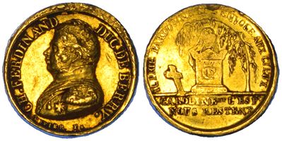 Enrico V, Medaglia in oro commemorativa del Duca di Berry, 1820
