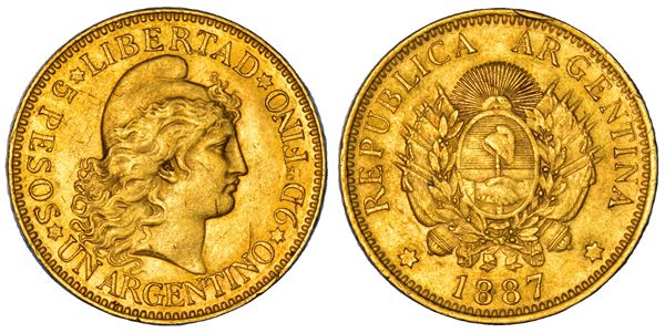 ARGENTINA. REPUBLICA, dal 1816. 5 Pesos (Argentino) 1887.