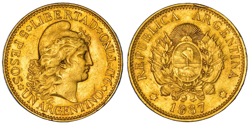ARGENTINA. REPUBLICA, dal 1816. 5 Pesos (Argentino) 1887.  - Asta Numismatica - Cambi Casa d'Aste
