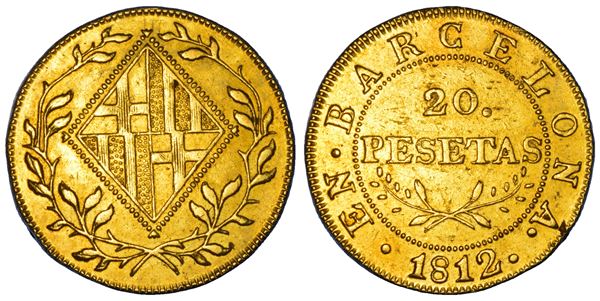 SPAGNA. JOSÉ NAPOLEONE, 1808-1814. 20 Pesetas 1812. Barcellona.