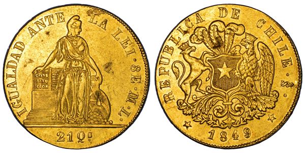 CILE. REPUBLICA. 8 Escudos 1849. Santiago.