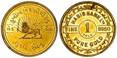Moneta dell'India Britannica, Habib Bank, Tola, Oro, 1941