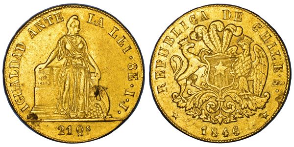 CILE. REPUBLICA. 8 Escudos 1846. Santiago.