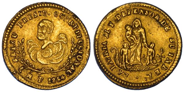 BOLIVIA. REPUBLICA. 1/2 Escudo, 1854. 4° anniversario di Belzú, presidente costituzionale.