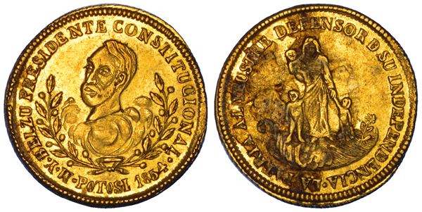 BOLIVIA. REPUBLICA. Escudo 1854. 4° anniversario di Belzú, presidente costituzionale.