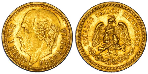 MESSICO. REPUBLICA. 2,5 Pesos 1918. Città del Messico.