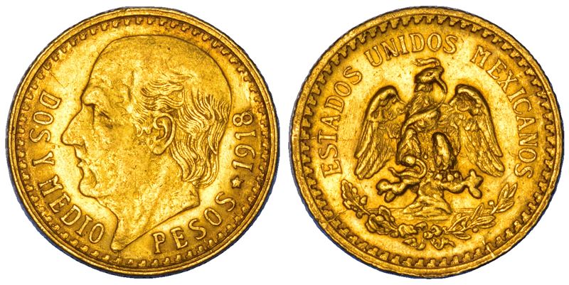 MESSICO. REPUBLICA. 2,5 Pesos 1918. Città del Messico.  - Asta Numismatica - Cambi Casa d'Aste