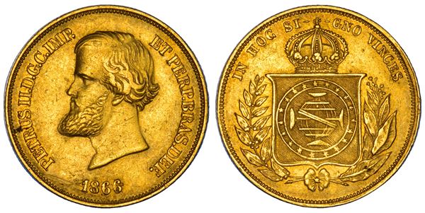 BRASILE. PEDRO II, 1831-1889. 10000 reis 1866.