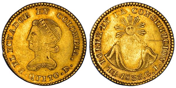 COLOMBIA. REPUBLICA. 2 Escudos 1835. Quito.
