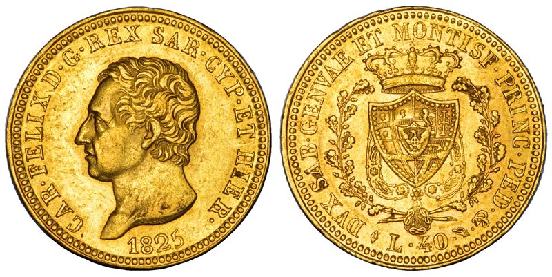 REGNO DI SARDEGNA. CARLO FELICE DI SAVOIA, 1821-1831. 40 Lire 1825. Torino.  - Auction Numismatics - Cambi Casa d'Aste