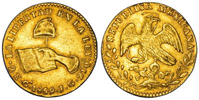 Messico, Repubblica, 2 Escudos, 1859, Guadalajara