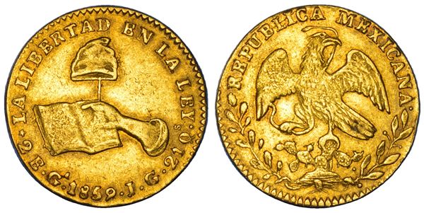 MESSICO. REPUBLICA. 2 Escudos 1859. Guadalajara.