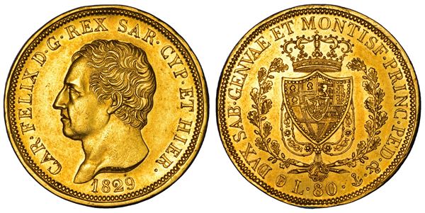 REGNO DI SARDEGNA. CARLO FELICE DI SAVOIA, 1821-1831. 80 Lire 1829. Genova.