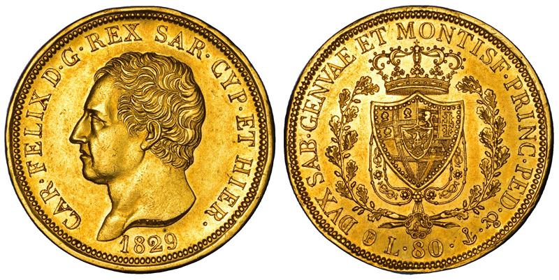 REGNO DI SARDEGNA. CARLO FELICE DI SAVOIA, 1821-1831. 80 Lire 1829. Genova.  - Asta Numismatica - Cambi Casa d'Aste