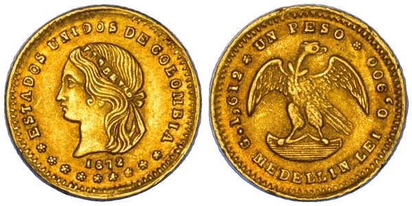 COLOMBIA. ESTADOS UNIDOS DE COLOMBIA, 1862-1886. Peso 1872. Medellin.