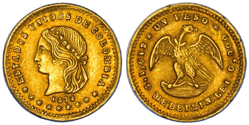 COLOMBIA. ESTADOS UNIDOS DE COLOMBIA, 1862-1886. Peso 1872. Medellin.  - Asta Numismatica - Cambi Casa d'Aste