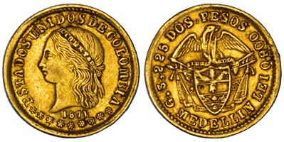 Colombia, 2 Pesos, 1871, Oro