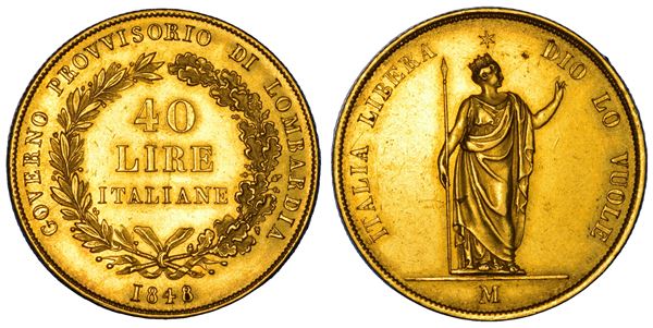 MILANO. GOVERNO PROVVISORIO DI LOMBARDIA, 1848. 40 Lire 1848.