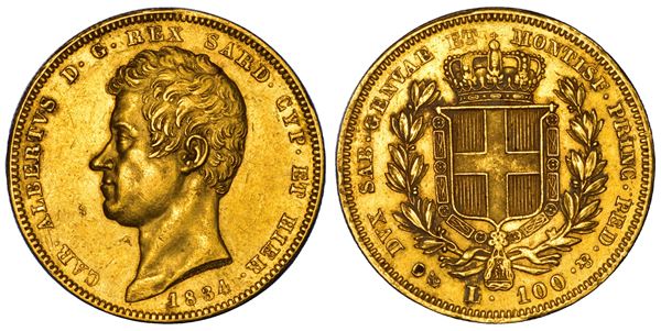 REGNO DI SARDEGNA. CARLO ALBERTO DI SAVOIA, 1831-1849. 100 Lire 1834. Genova.