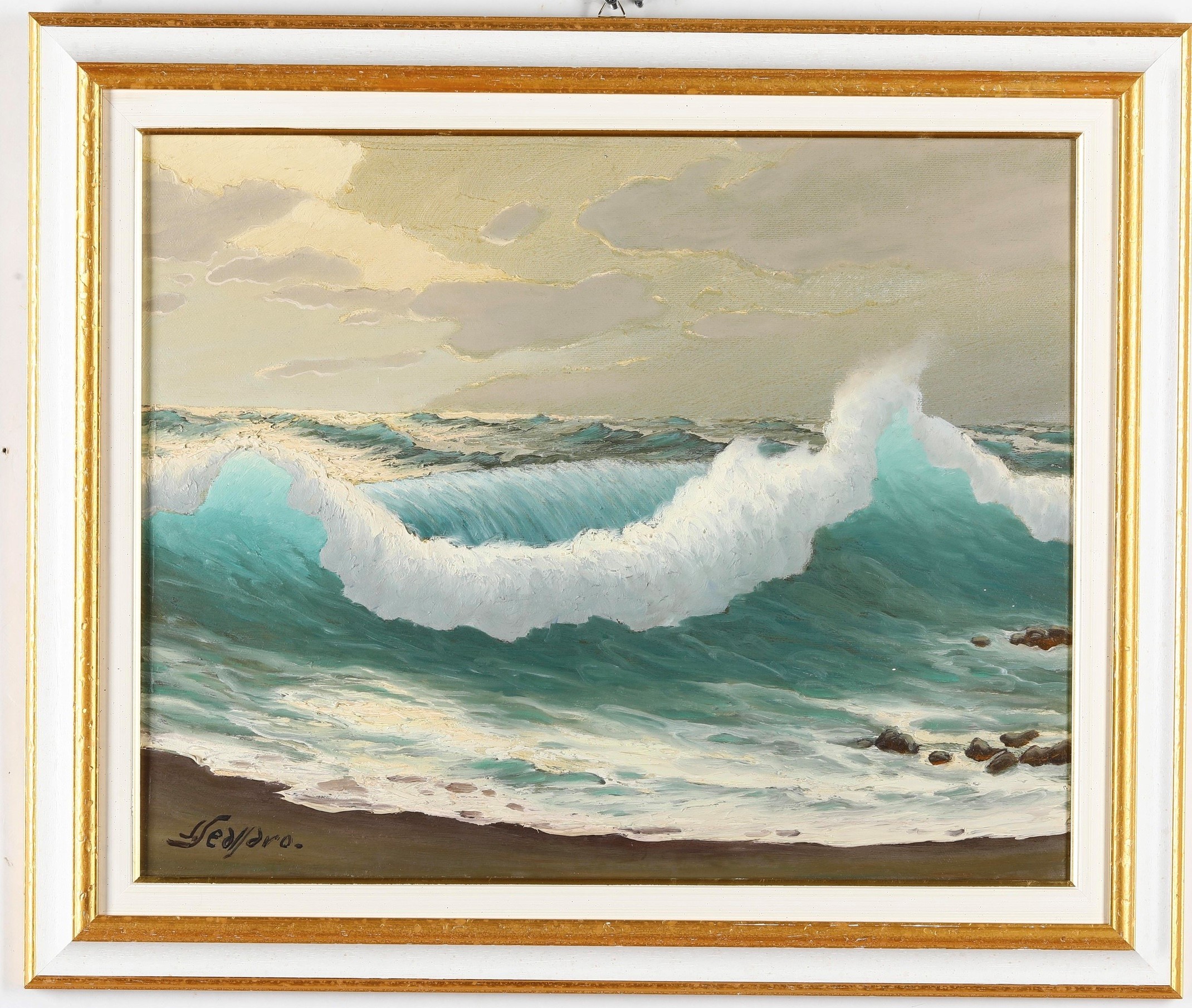 Saverio Seassaro - Coppia di Dipinti Raffiguranti Mareggiata e Veduta di Nervi